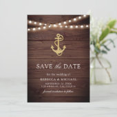 Rustieke Houten Scheepsanker Lichtjes Bruiloft Save The Date (Staand voorkant)