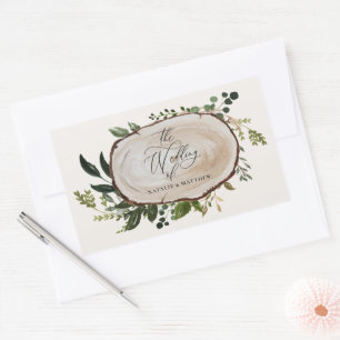 Rustieke houten schijf groen botanisch bruiloft ru rechthoekige sticker