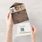 Rustieke Houten Schuur Bruiloft QR Code All In One Uitnodiging (Afscheurbaar)