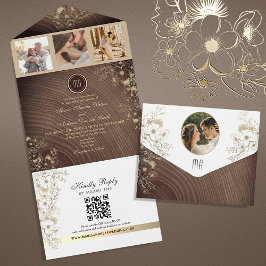 Rustieke Houten Schuur Bruiloft QR Code All In One Uitnodiging