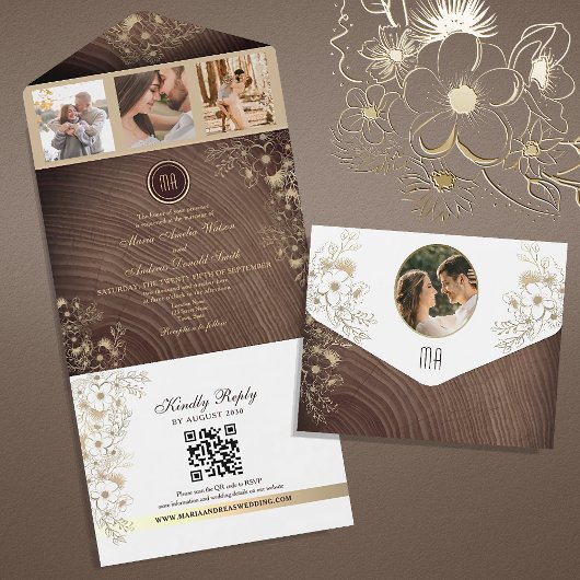 Rustieke Houten Schuur Bruiloft QR Code All In One Uitnodiging