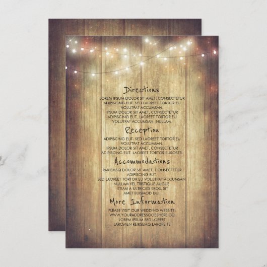 Rustieke Houten Schuur String Lichten Informatie Informatiekaartje (Voorkant / Achterkant)