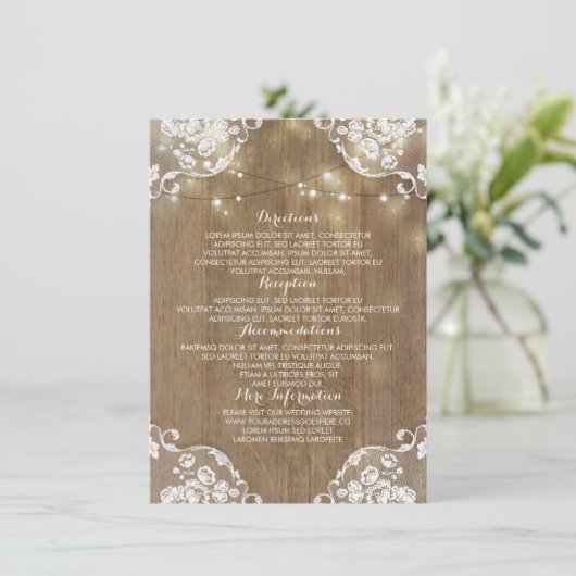 Rustieke Houten Schuur String Lichten Trouwinforma Informatiekaartje (Staand voorkant)