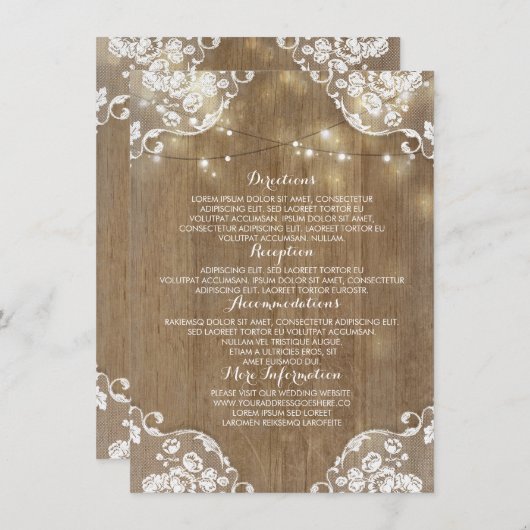 Rustieke Houten Schuur String Lichten Trouwinforma Informatiekaartje (Voorkant / Achterkant)