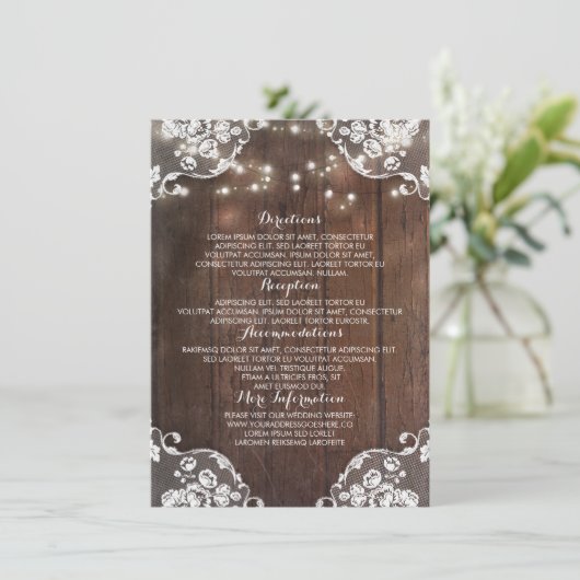 Rustieke Houten Schuur String Lichten Trouwinforma Informatiekaartje (Staand voorkant)