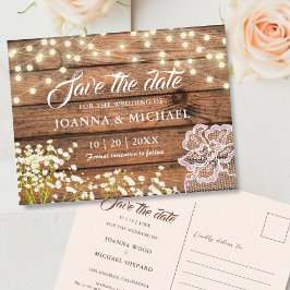Rustieke Houten Schuur String Lights Save the Date Briefkaart