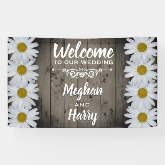 Rustieke Houten Schuur Trouwen Daisy Bloemen Welko Spandoek (Horizontaal)
