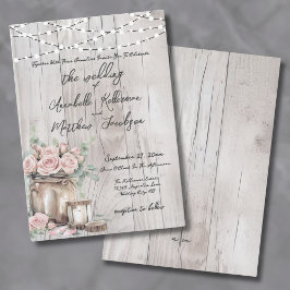 Rustieke houten slinger met rozen landelijke bruil kaart