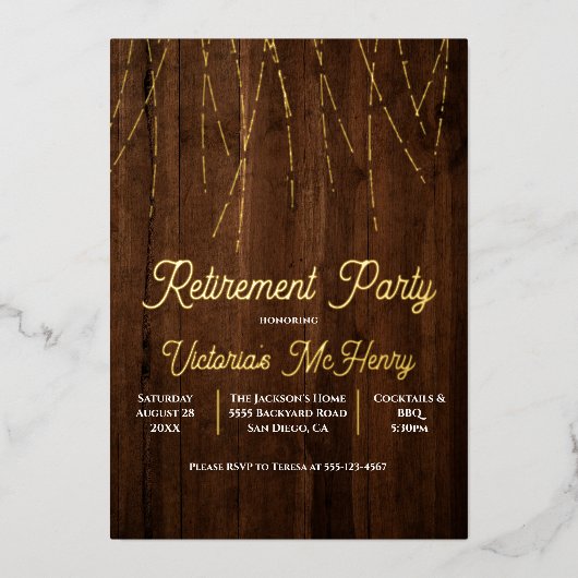 Rustieke houten slinger van licht Verjaardagsfeest Folie Uitnodiging (Voorkant)