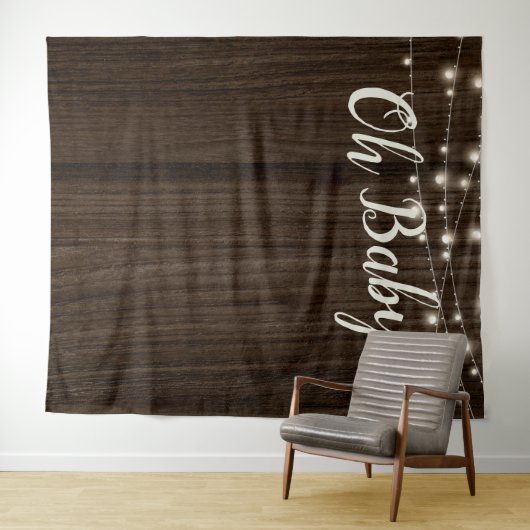 Rustieke houten slingerlichten baby shower achterg wandkleed (In Situ (horizontaal))