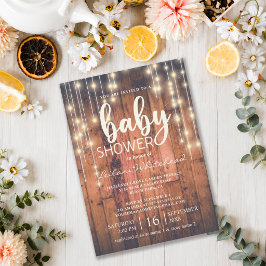 Rustieke houten slingerlichten baby shower kaart