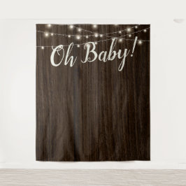 Rustieke houten slingerlichten babyshower achtergr wandkleed