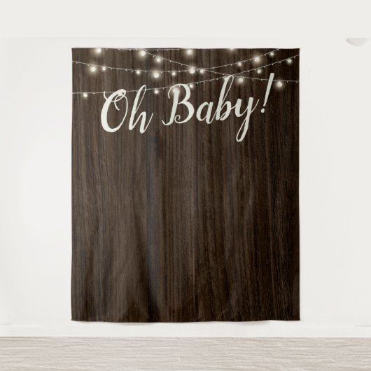 Rustieke houten slingerlichten babyshower achtergr wandkleed (Voorkant)