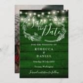 Rustieke houten slingerlichten bloem foto bruiloft save the date (Voorkant / Achterkant)