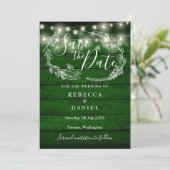 Rustieke houten slingerlichten bloemfotografie bru save the date (Staand voorkant)