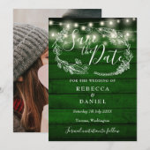 Rustieke houten slingerlichten bloemfotografie bru save the date (Voorkant / Achterkant)