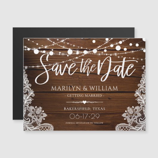 Rustieke houten slingerlichten bruiloft save the d (Voorkant / Achterkant)