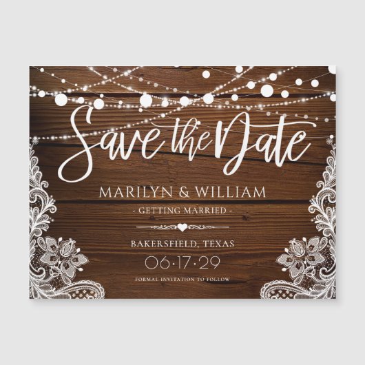 Rustieke houten slingerlichten bruiloft save the d (Voorkant)