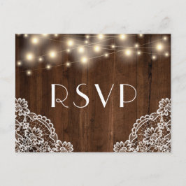 Rustieke houten slingerlichten en kant | RSVP-brie Uitnodiging Briefkaart