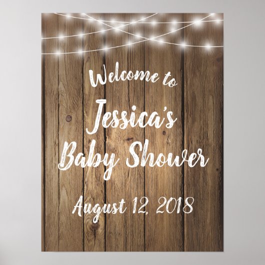 Rustieke Houten Slingerlichten Evenement Baby Show Poster (Voorkant)