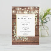 Rustieke houten slingerlichten groen baby shower kaart (Staand voorkant)