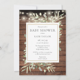 Rustieke houten slingerlichten groen baby shower kaart