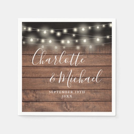 Rustieke houten slingerlichten handtekening bruilo servet (Voorkant)