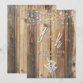 Rustieke houten slingerlichten in weckpotten Save  The Date (Voorkant / Achterkant)