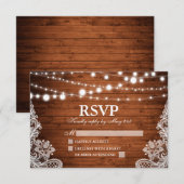 Rustieke houten slingerlichten kant bruiloft RSVP kaartje (Voorkant / Achterkant)