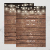 Rustieke houten slingerlichten laurierkrans bruilo kaart (Voorkant / Achterkant)