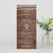 Rustieke Houten Slingerlichten Mason Jar Bruiloft Menu (Staand voorkant)
