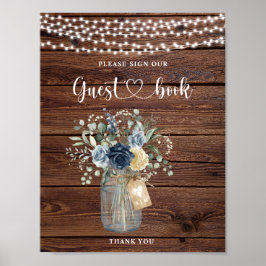 Rustieke houten slingerlichten Mason Jar Guestbook Poster