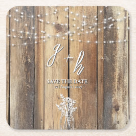Rustieke houten slingerlichten Mason Jar Save the Kartonnen Onderzetters