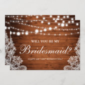 Rustieke houten slingerlichten met kant voor bruid kaart (Voorkant / Achterkant)