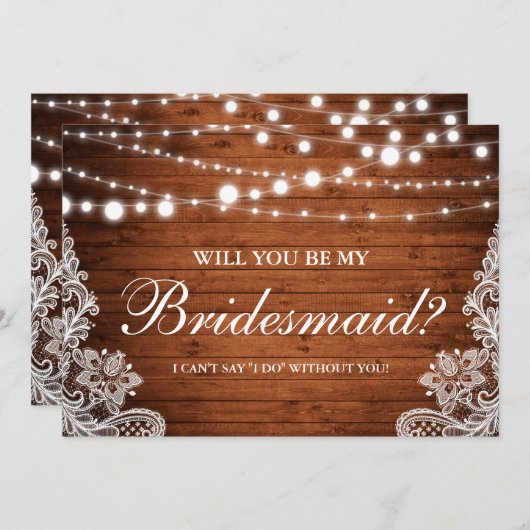 Rustieke houten slingerlichten met kant voor bruid kaart (Voorkant / Achterkant)