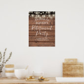 Rustieke houten slingerlichten pensioenfeest poster (Keuken)