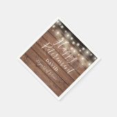 Rustieke houten slingerlichten pensioenfeest servet (Hoek)