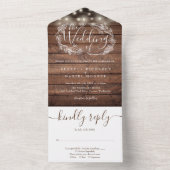 Rustieke houten slingerlichten script bloemige bru all in one uitnodiging (Binnen)