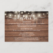 Rustieke houten slingerlichten script bruiloft det informatiekaartje (Voorkant)