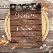 Rustieke houten slingerlichten script bruiloft kaart