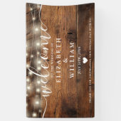 Rustieke houten slingerlichten trouwwelcome spandoek (Verticaal)