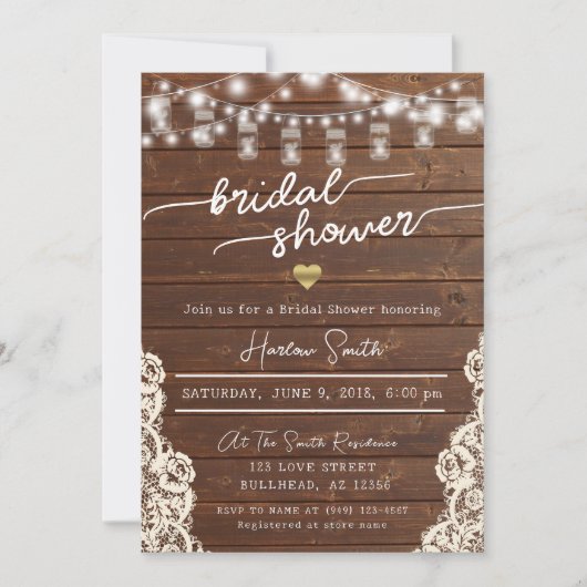 Rustieke houten slingerlichten zonnebloem bruidsdo kaart (Voorkant)