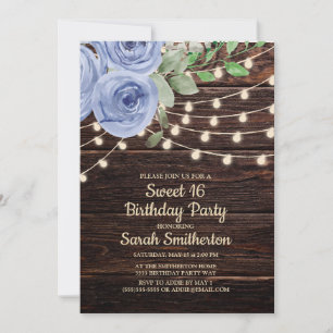 Rustieke houten slingerlichtjes blauw bloem Sweet Kaart