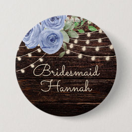 Rustieke houten slingerlichtjes blauwe bloemen bru ronde button 7,6 cm