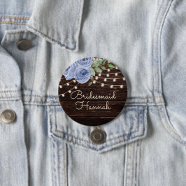 Rustieke houten slingerlichtjes blauwe bloemen bru ronde button 7,6 cm