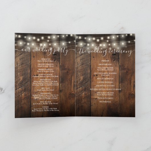 Rustieke houten slingerlichtjes Boho bruiloft Programma (Binnen)