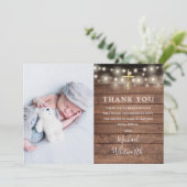 Rustieke houten slingerlichtjes foto doop bedankkaart (Staand voorkant)