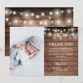 Rustieke houten slingerlichtjes foto doop bedankkaart (Voorkant / Achterkant)