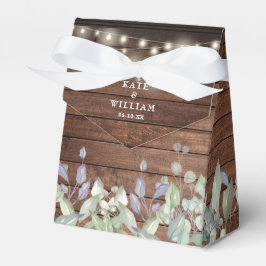 Rustieke houten slingerlichtjes groen gebladerte t bedankdoosjes