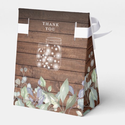 Rustieke houten slingerlichtjes groen gebladerte t bedankdoosjes (Achterkant)